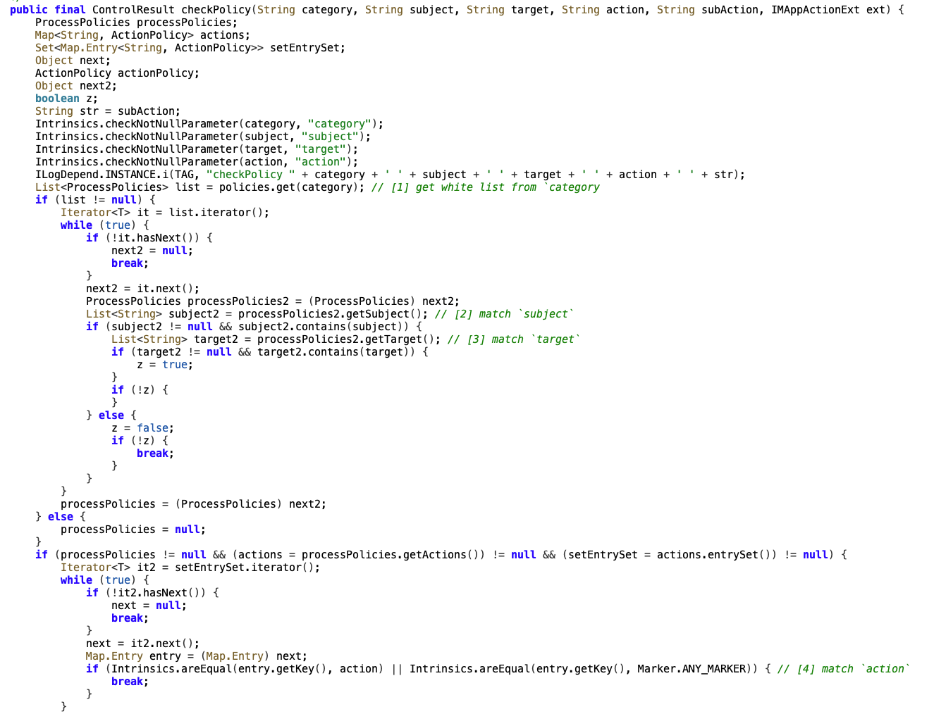Policy file four-tuple exact matching
