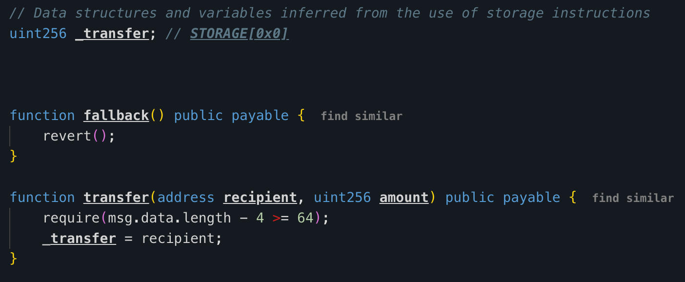 Malicious contract: The transfer function actually modifies storage slot 0