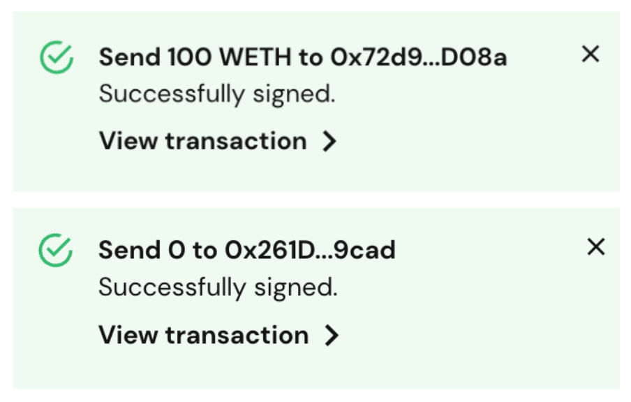 normal token transfer description vs. malicious contract “transfer” description