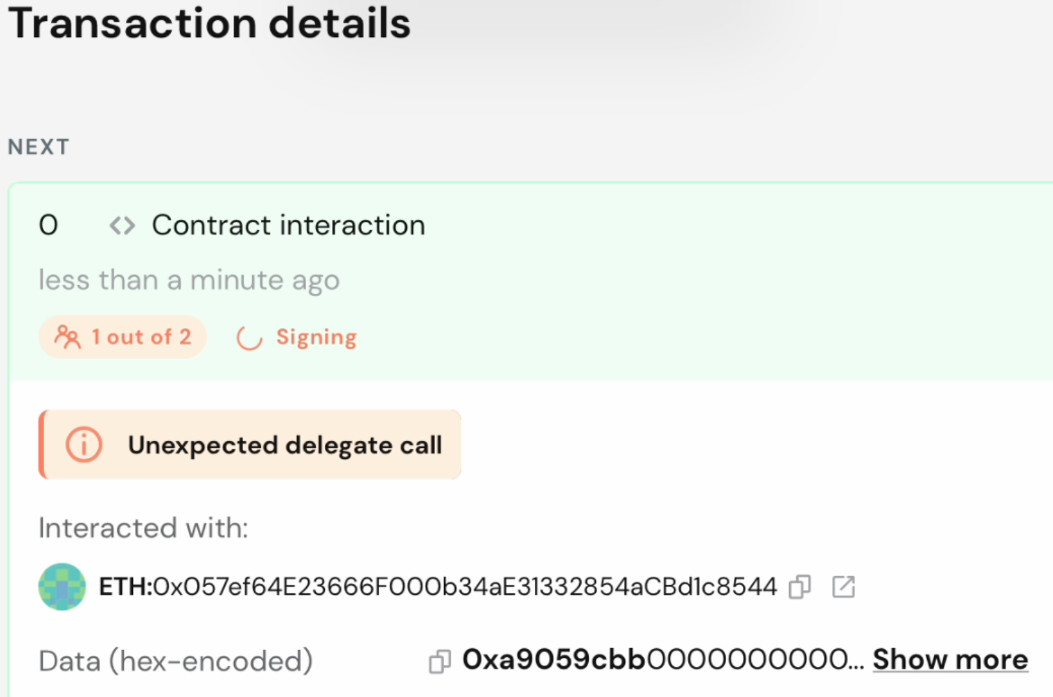 Delegate call warning (illustration)
