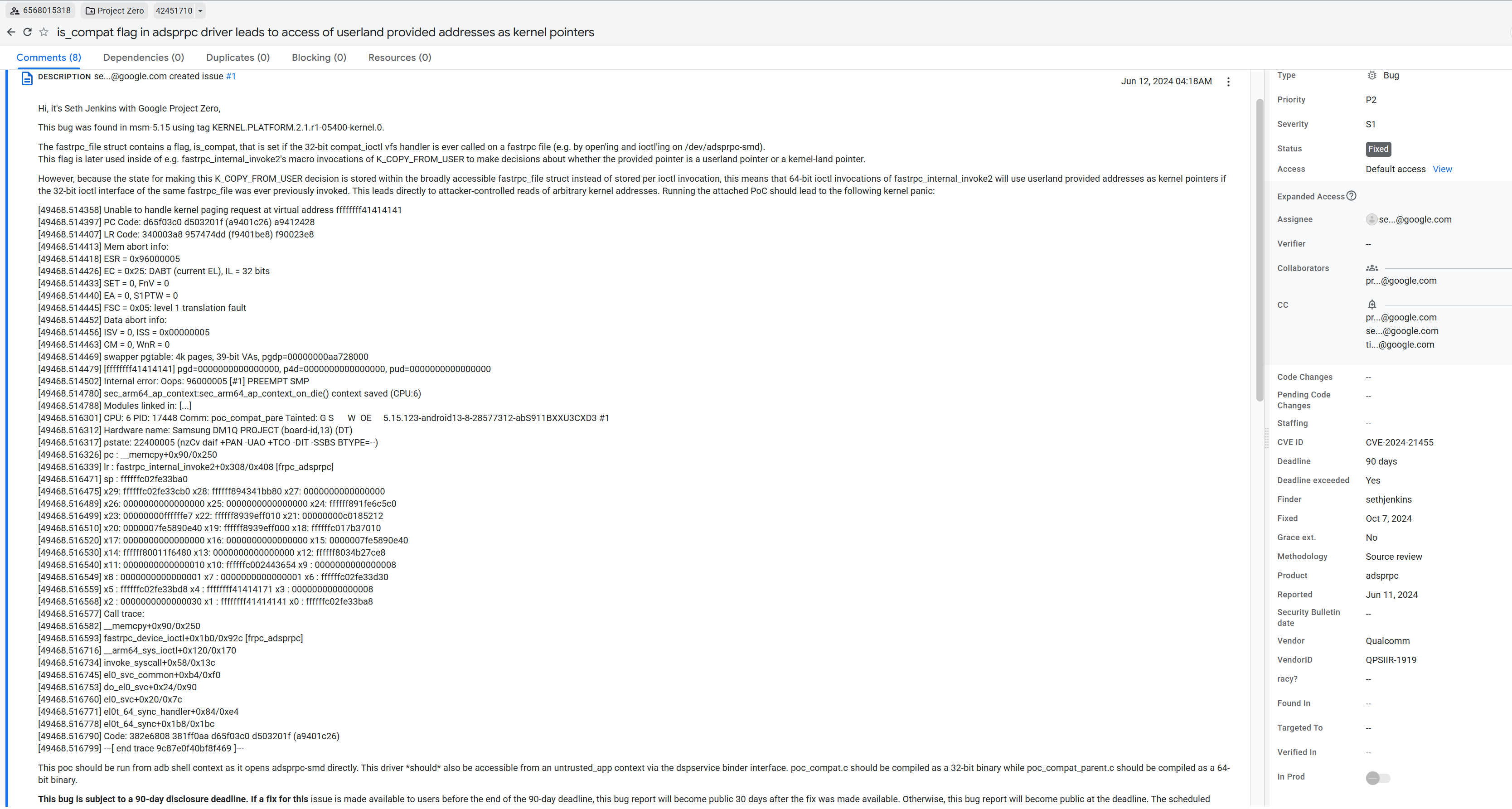  P0’s advisory on vulnerabilities disclosed after the 90-day deadline